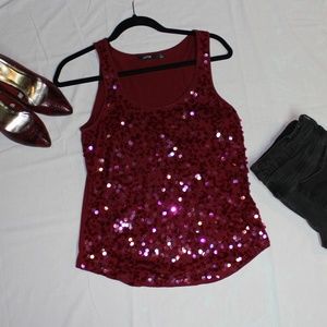 Apt. 9 Cranberry Red Sequin Top